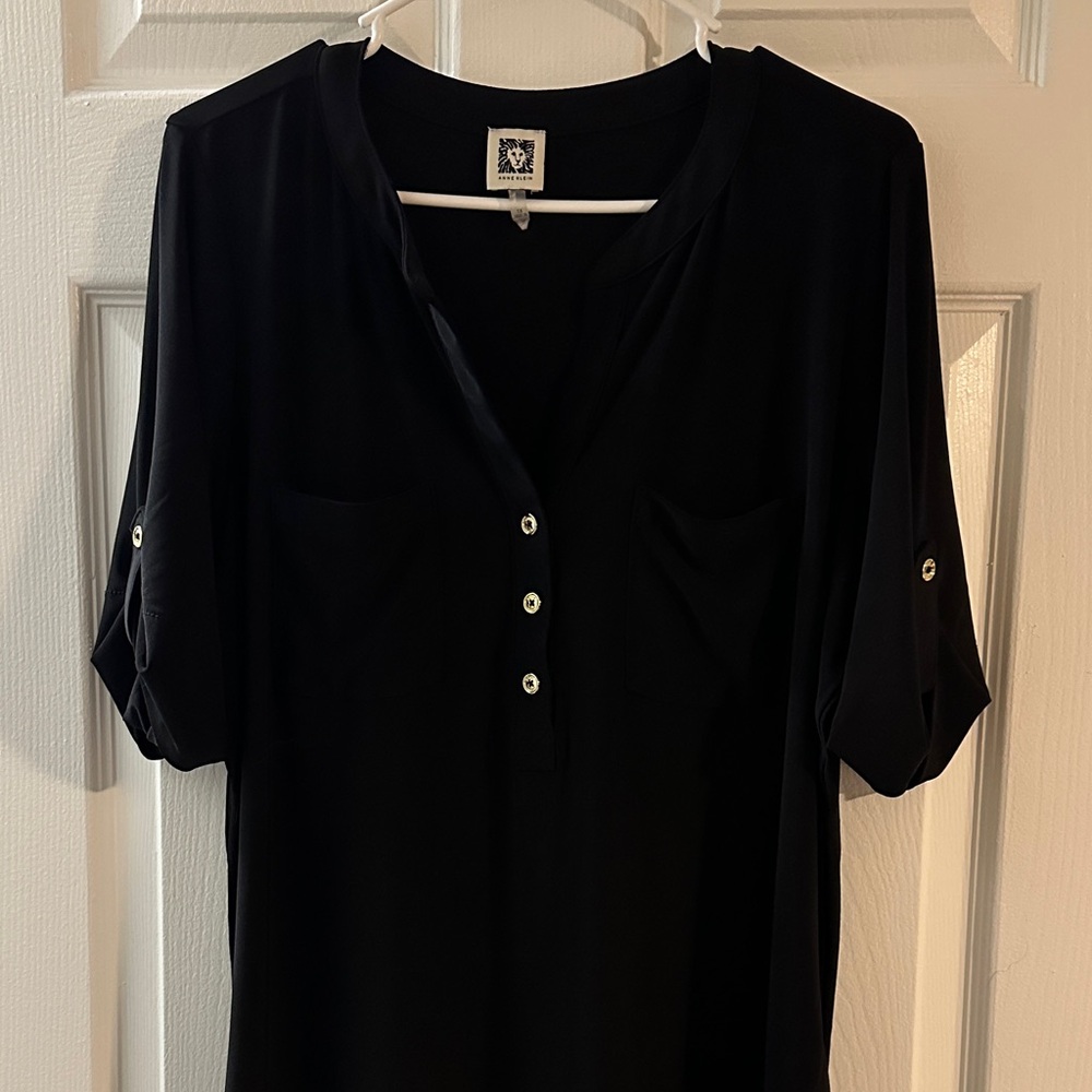 Anne Klein Black Button-Detail Blouse